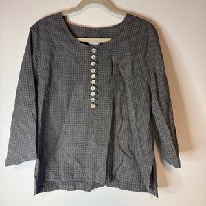 Mosaic USA Plaid Button Front Blouse Top Boho Lagenlook